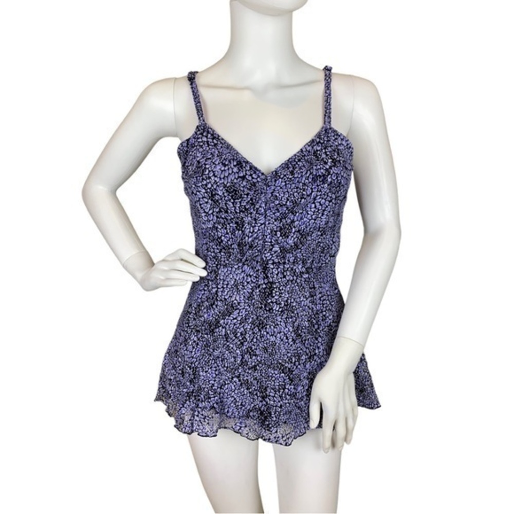 Yazdi Peplum Top Purple Nylon Lace Shell and Black Nylon Lining Size S/M